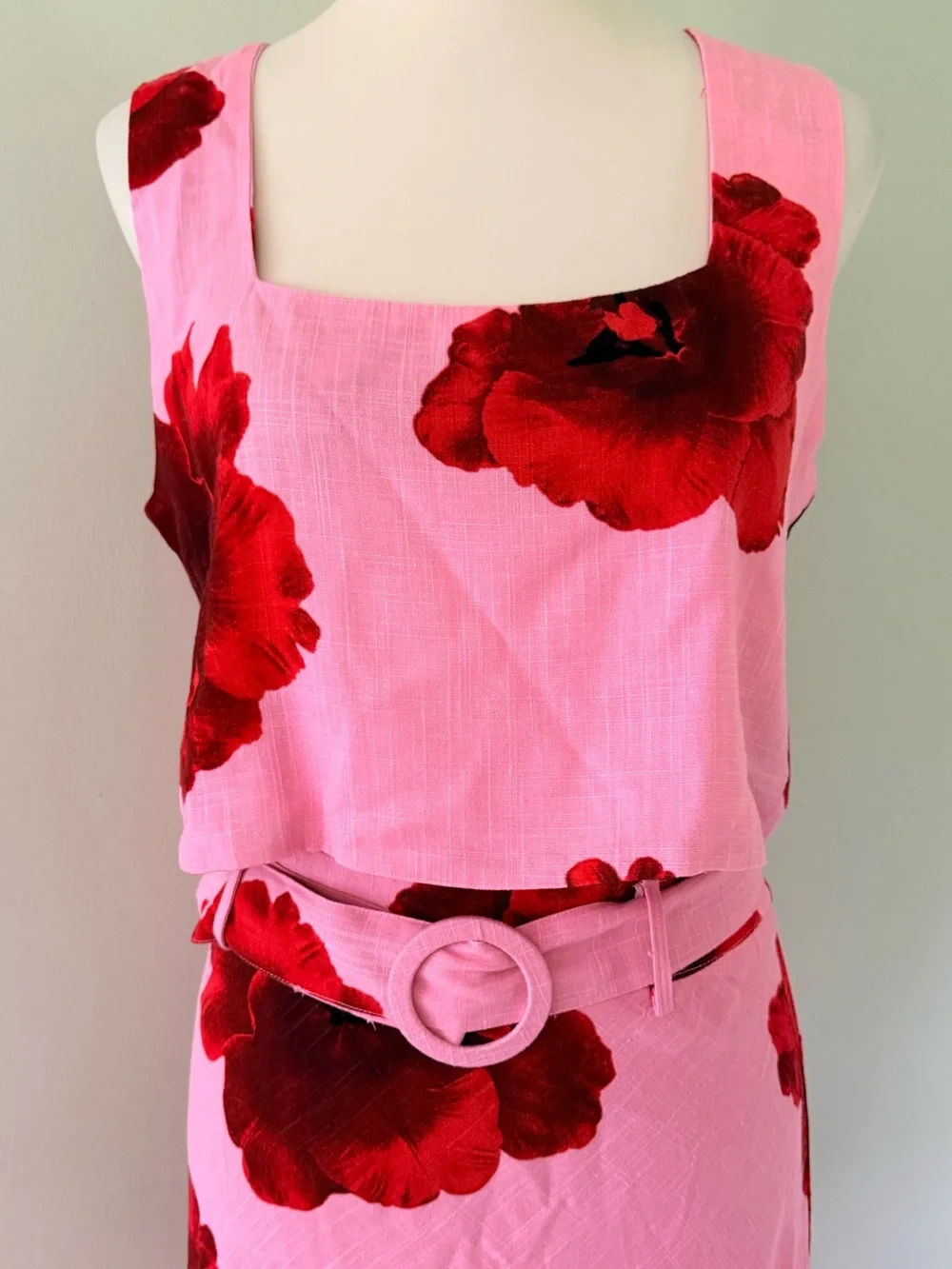 NWT Paper Heart Australia Pink Floral Linen Blend 2-Piece Midi Skirt Set M